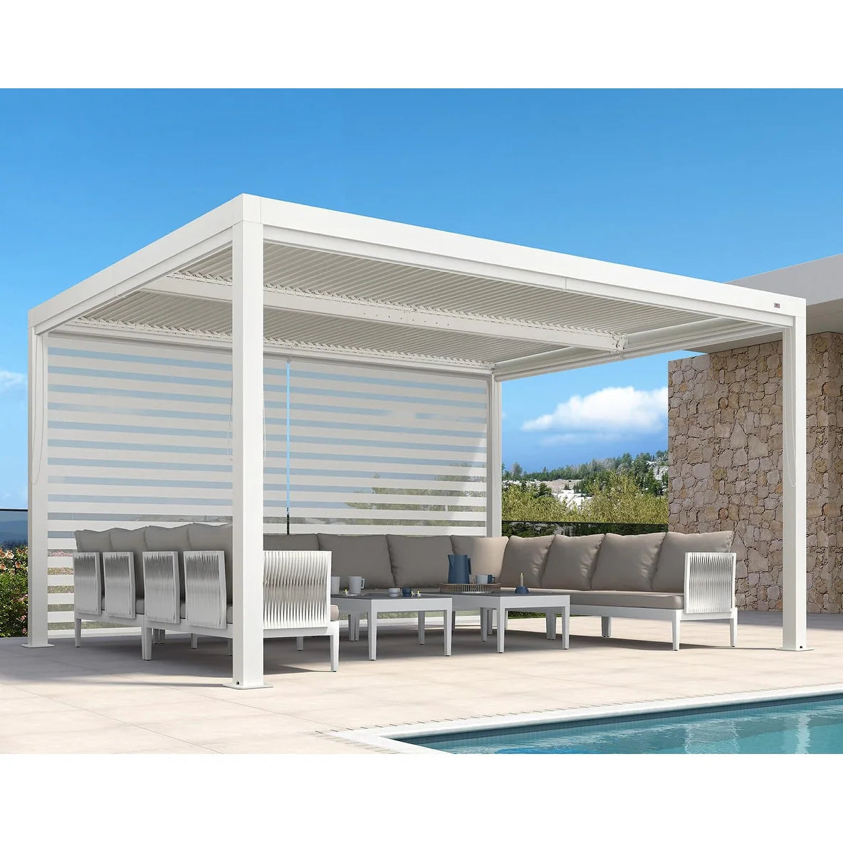 Hanso Home Louvered Pergola Modern White Pergola with Adjustable Roof for Deck Backyard Garden