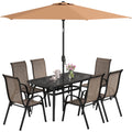 8-Piece Patio Dining Set with 9 Ft Umbrella, Mixed Brown