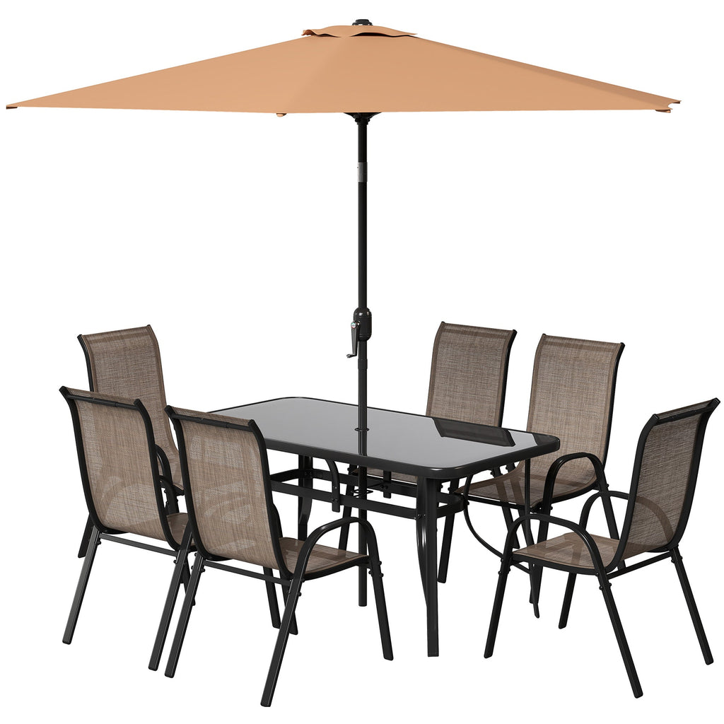 8-Piece Patio Dining Set with 9 Ft Umbrella, Mixed Brown