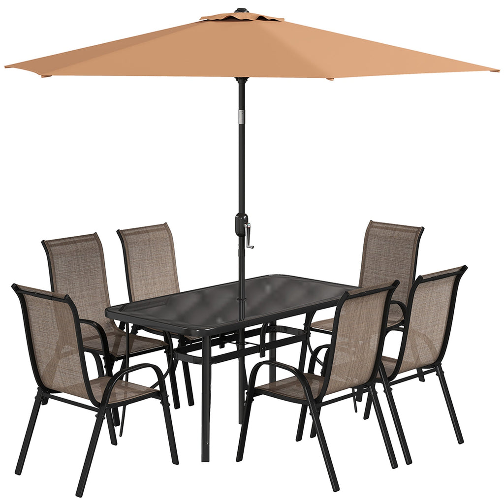 8-Piece Patio Dining Set with 9 Ft Umbrella, Mixed Brown