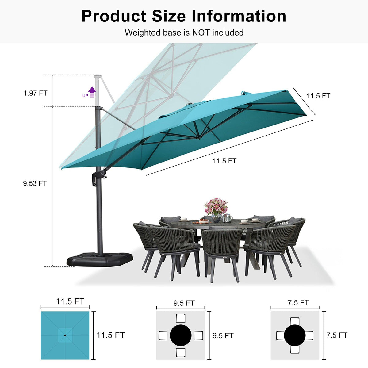 PURPLE LEAF Cantilever Telescopic Outdoor Umbrella for Swimming Pool, Patio, Porch, Garden Umbrellas