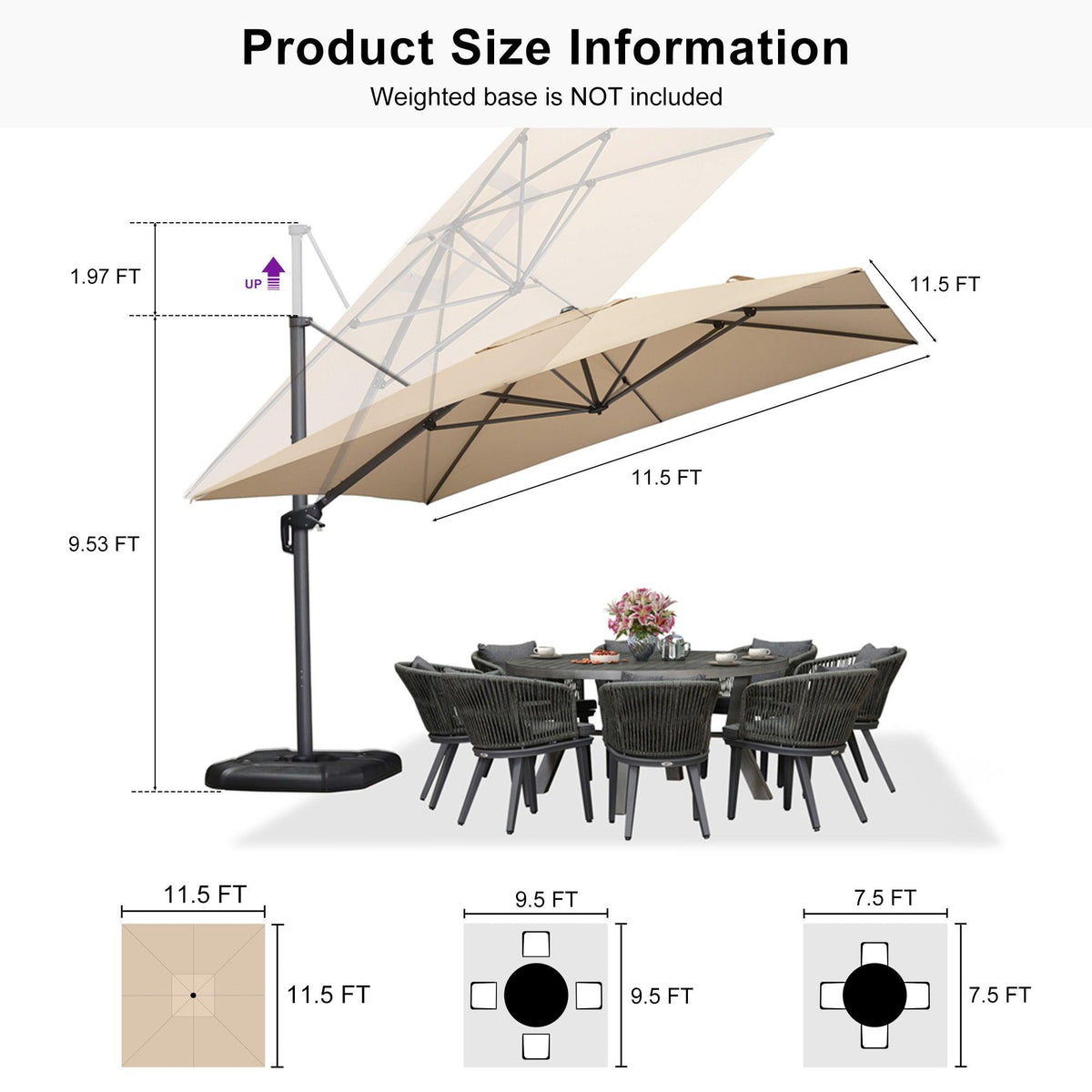 PURPLE LEAF Cantilever Telescopic Outdoor Umbrella for Swimming Pool, Patio, Porch, Garden Umbrellas