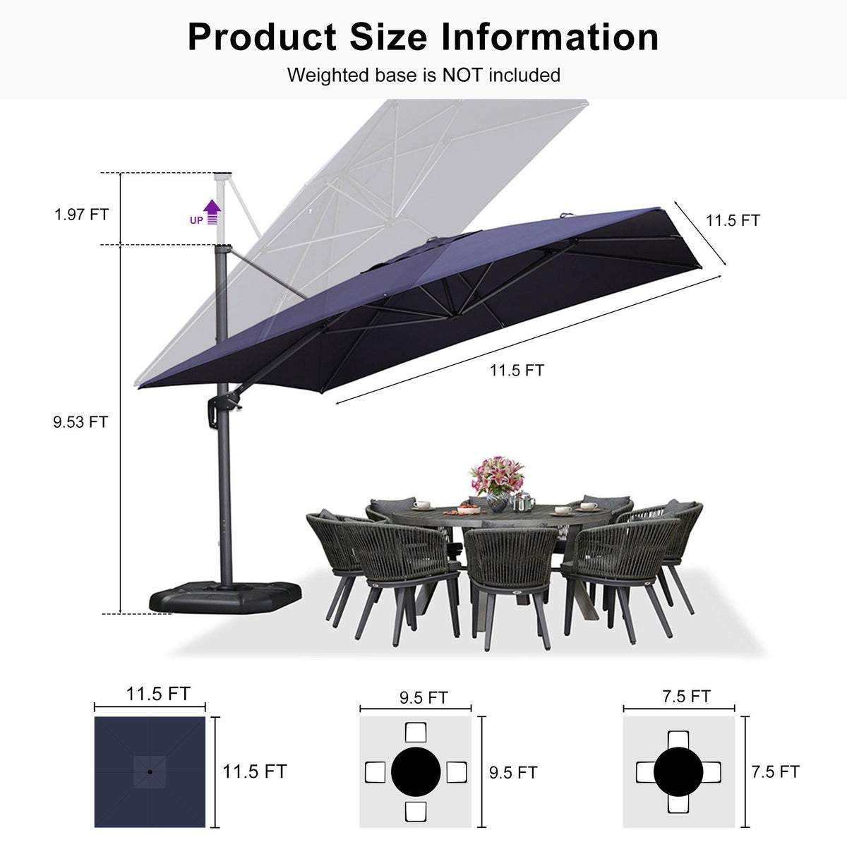 PURPLE LEAF Cantilever Telescopic Outdoor Umbrella for Swimming Pool, Patio, Porch, Garden Umbrellas