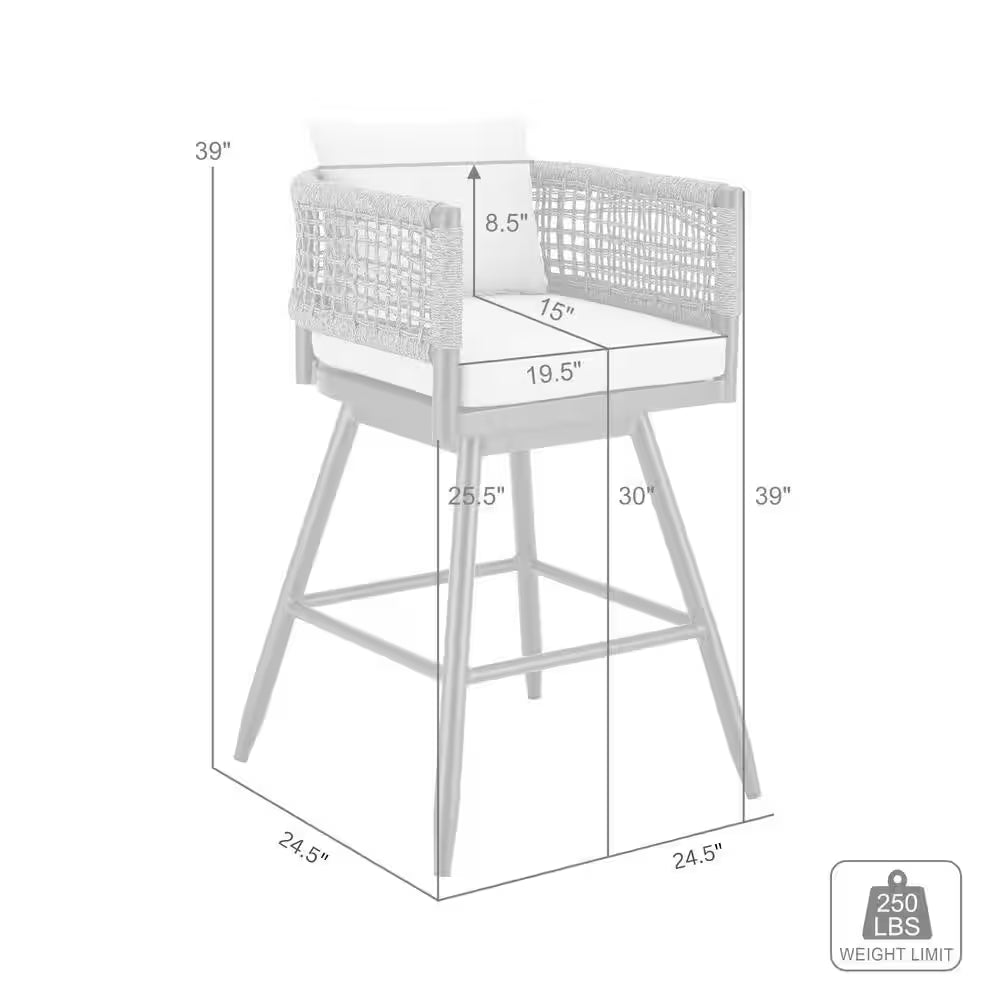 Bar Height Swivel Aluminum Outdoor Bar Stool with Light Gray Cushion