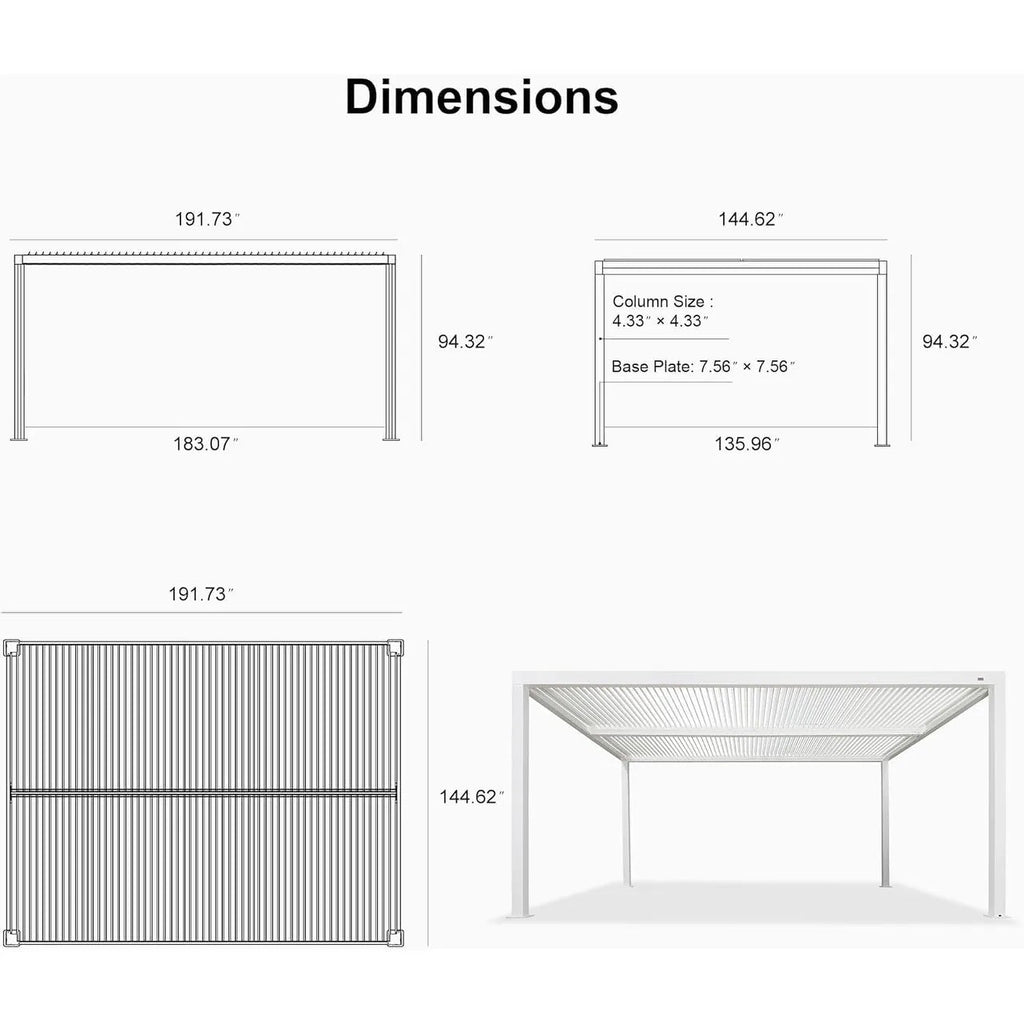 Hanso Home Louvered Pergola Modern White Pergola with Adjustable Roof for Deck Backyard Garden