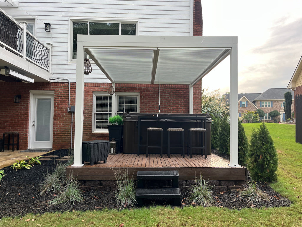 PURPLE LEAF Athena Louvered Pergola Modern White Pergola with Adjustable Roof for Deck Backyard Garden
