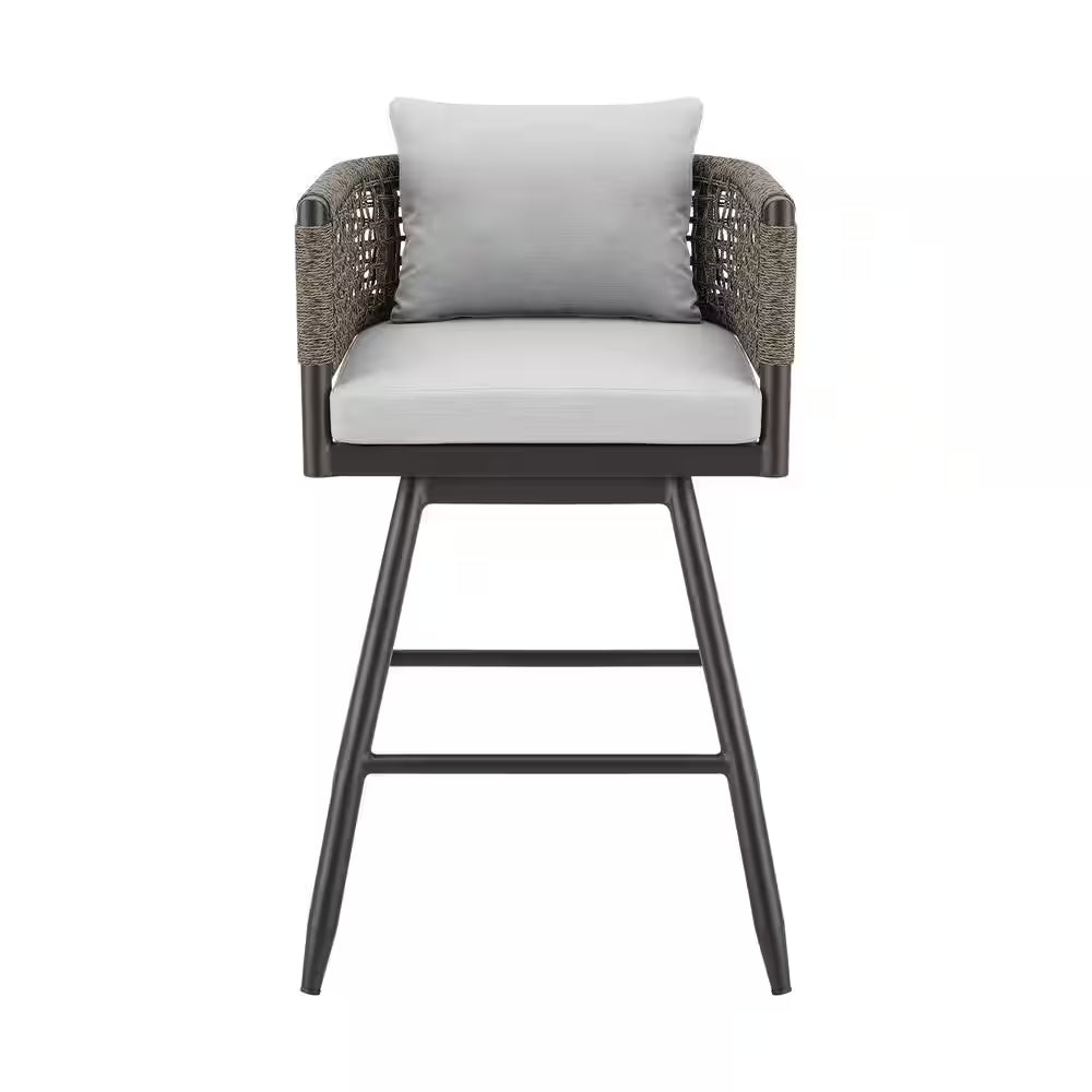 Bar Height Swivel Aluminum Outdoor Bar Stool with Light Gray Cushion