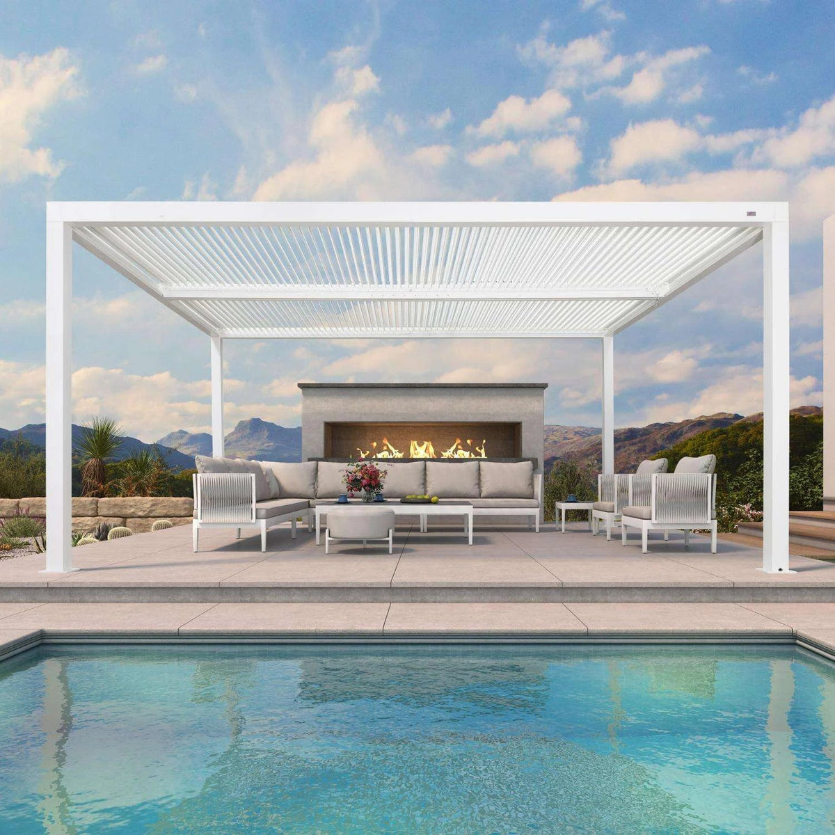 Hanso Home Louvered Pergola Modern White Pergola with Adjustable Roof for Deck Backyard Garden