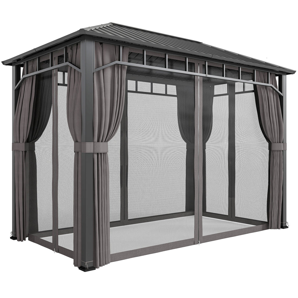 2 x 3.5 m Hardtop Gazebo with Galvanised Roof, Netting & Curtains, Dark Grey