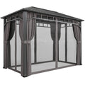 2 x 3.5 m Hardtop Gazebo with Galvanised Roof, Netting & Curtains, Dark Grey