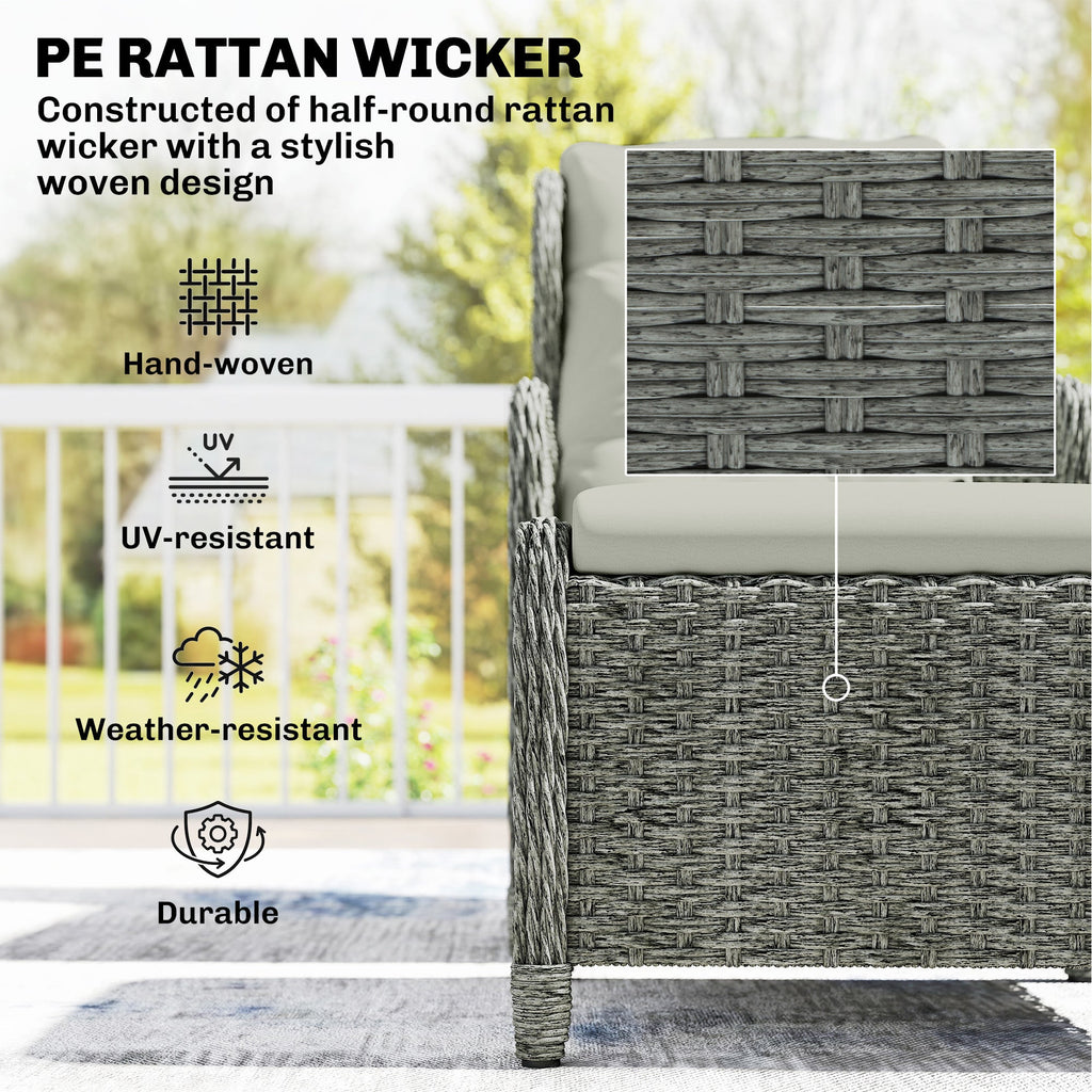 5 Piece Rattan Reclining Chair Set with Footstool and Glass Table, Cream White