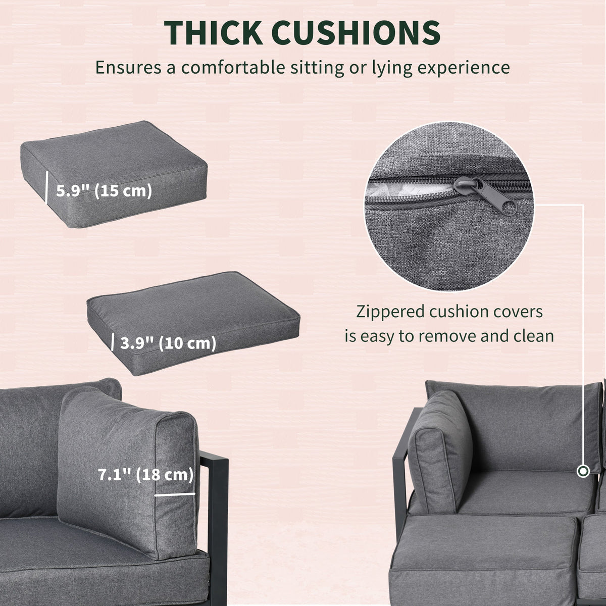 6pc Outdoor Patio Furniture Set with Daybed and Footstools, Grey