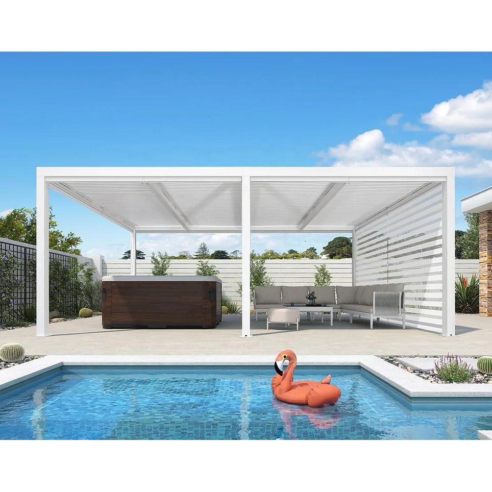 Hanso Home Louvered Pergola Modern White Pergola with Adjustable Roof for Deck Backyard Garden