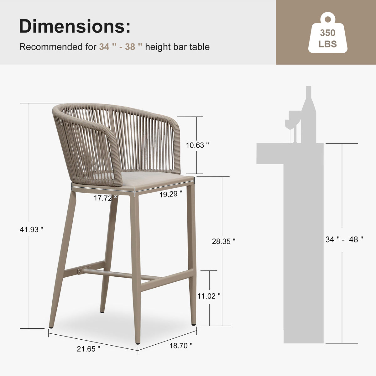 Clearance - PURPLE LEAF Outdoor Bar Stool Set of 2 Modern Rattan Bar Chairs with Woven Rope Back Wicker Patio Barstools for Indoor Kitchen Garden