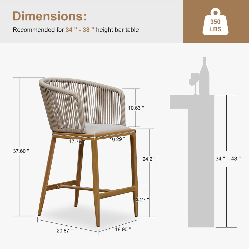 Clearance - PURPLE LEAF Outdoor Bar Stool Set of 2 Modern Rattan Bar Chairs with Woven Rope Back Wicker Patio Barstools for Indoor Kitchen Garden