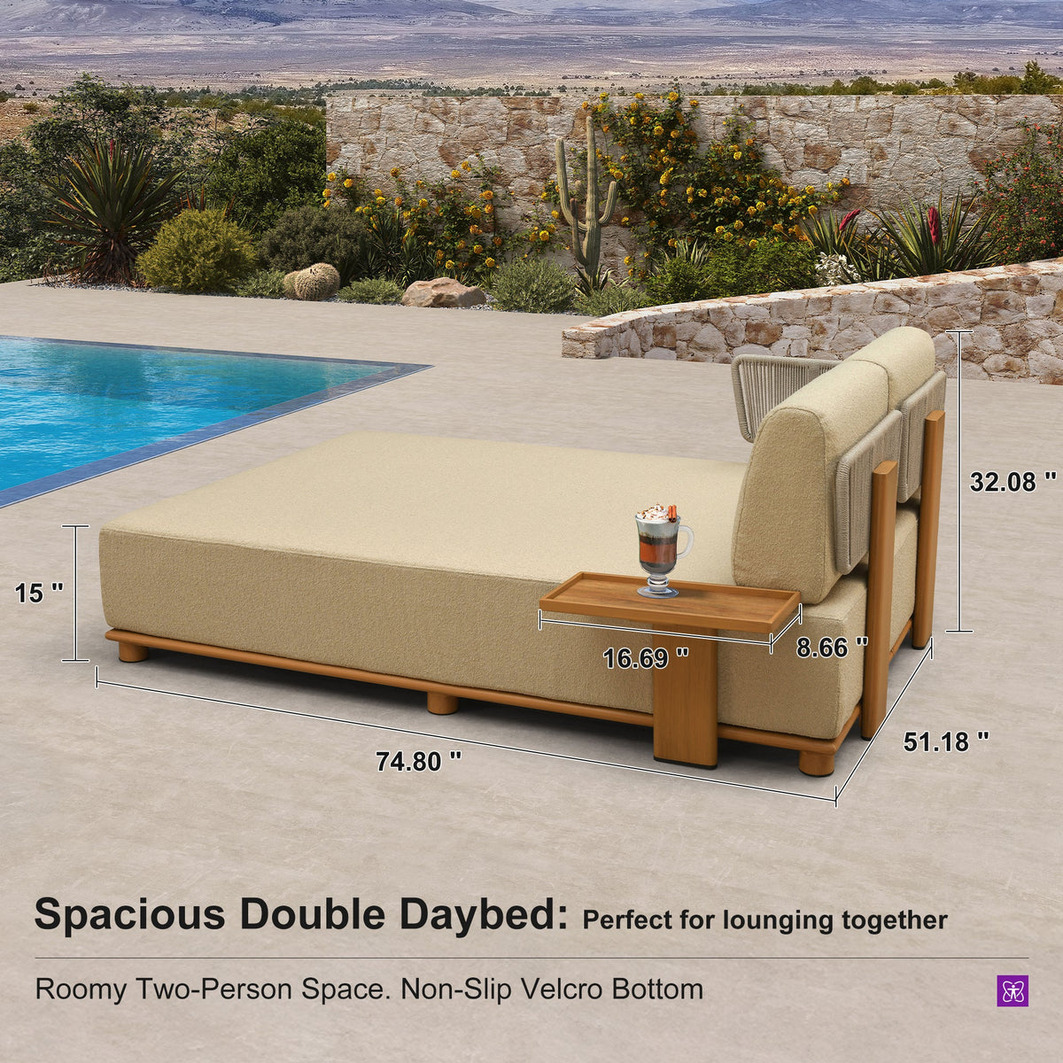 PURPLE LEAF Breck U-Shaped Modular Outdoor Sectional with Wood-Grain Aluminum Frame and Thick Teak-Colored Cushions for Family Entertaining