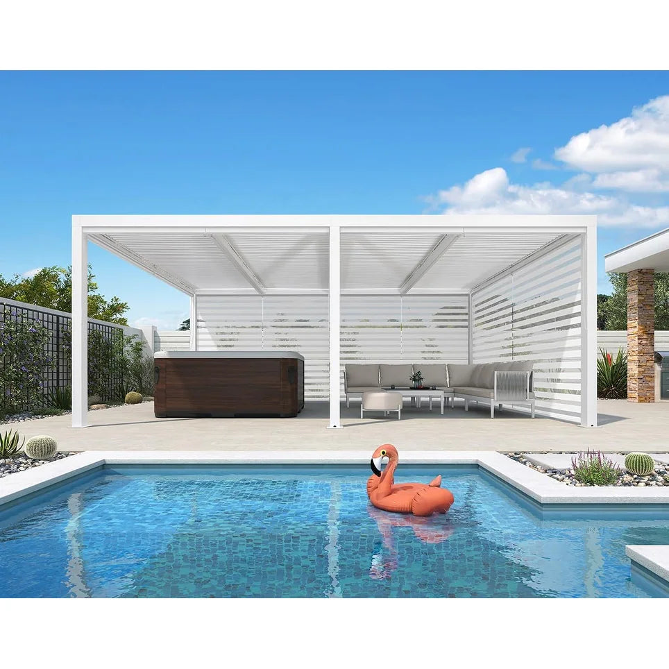 Hanso Home Louvered Pergola Modern White Pergola with Adjustable Roof for Deck Backyard Garden