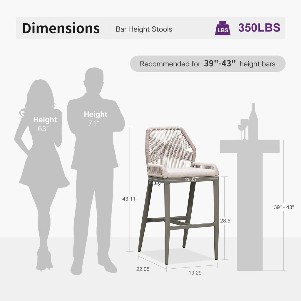 PURPLE LEAF Outdoor Bar Stool Set of 6, Wicker Chairs Bar Chairs with Cushion, All-Weather Patio Furniture kitchen stools
