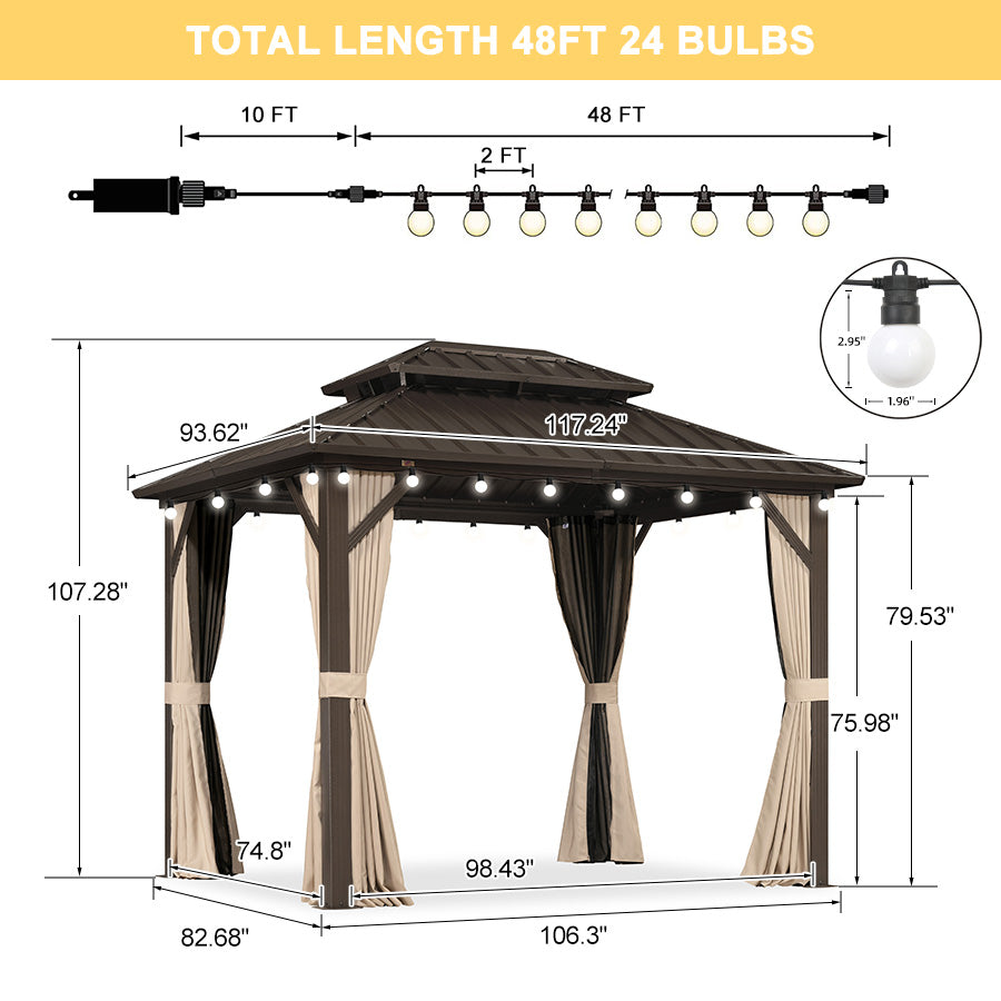 PURPLE LEAF Hardtop Gazebo Featuring Galvanized Steel Double Roof and Bronze Aluminum Frame with Curtains and Netting for Backyard with Lights-milky