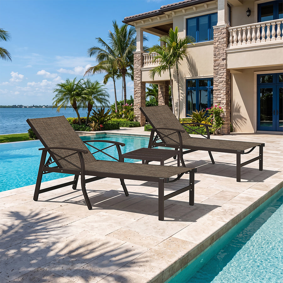 PURPLE LEAF Outdoor Chaise Lounge Chair Patio Pool Lounger Aluminum Chairs with Side Table and Wheels Adjustable Tanning Recliner with Armrests for Outside Backyard Deck Beach
