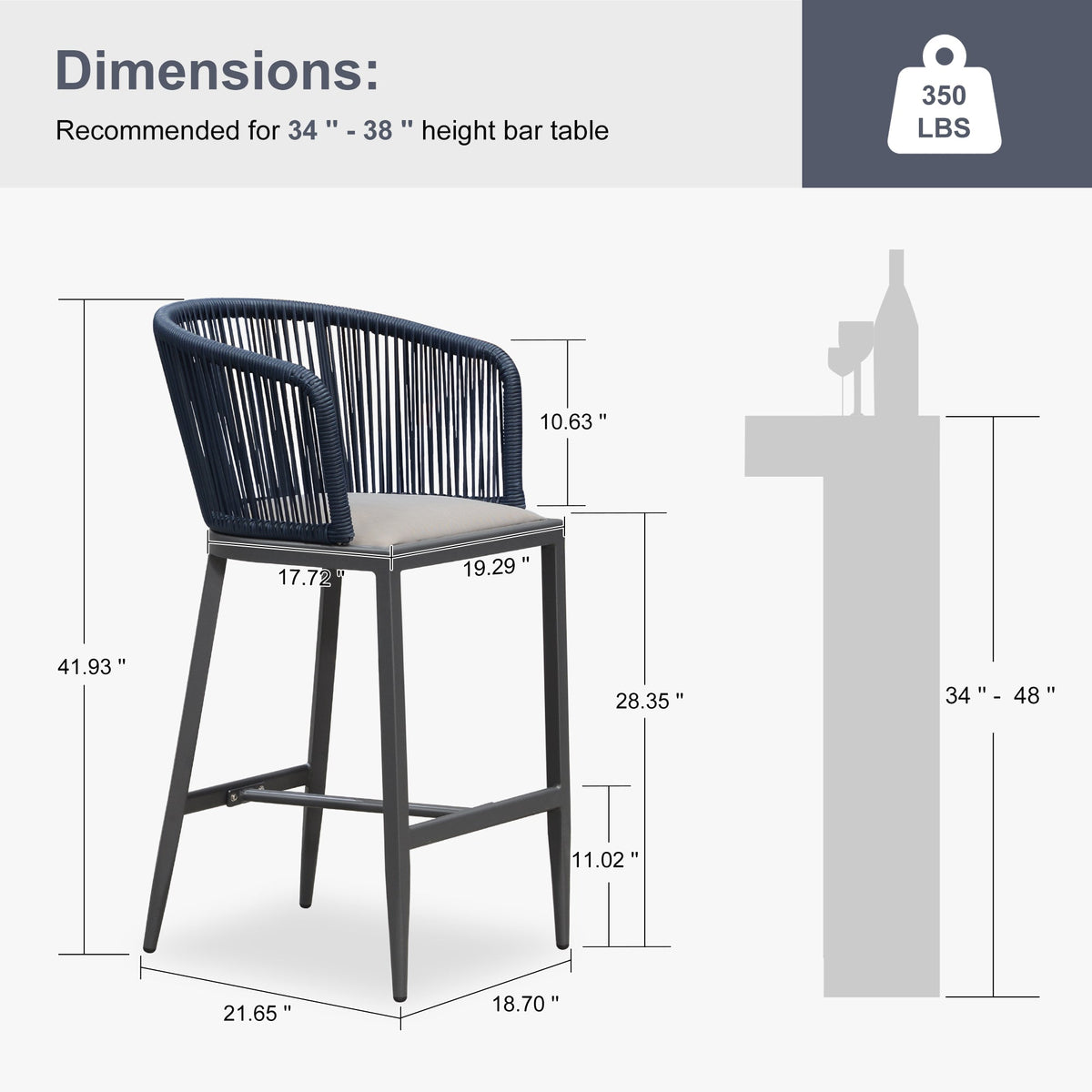 Clearance - PURPLE LEAF Outdoor Bar Stool Set of 2 Modern Rattan Bar Chairs with Woven Rope Back Wicker Patio Barstools for Indoor Kitchen Garden