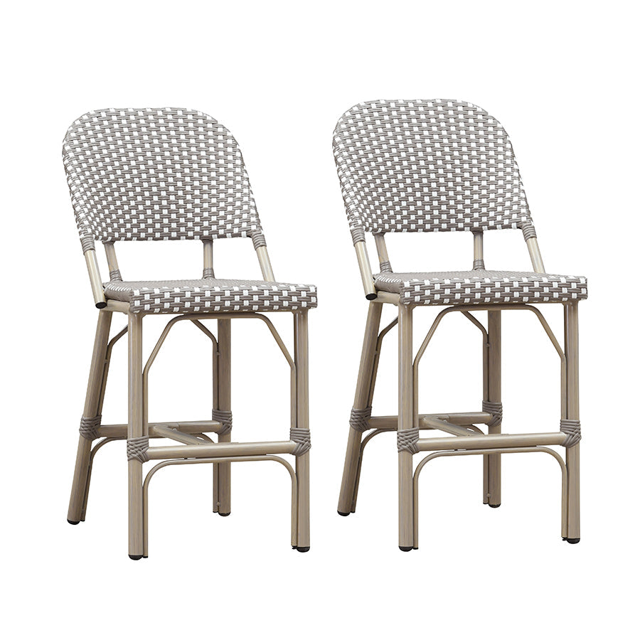 PURPLE LEAF Outdoor Bar Height Stools Set of 2 French Country Patio Rattan Bar Stool Chairs Outdoor Armless Barstools for Porch Garden Indoor Kitchen