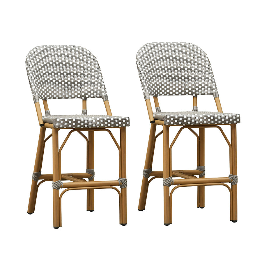 PURPLE LEAF Outdoor Bar Height Stools Set of 2 French Country Patio Rattan Bar Stool Chairs Outdoor Armless Barstools for Porch Garden Indoor Kitchen