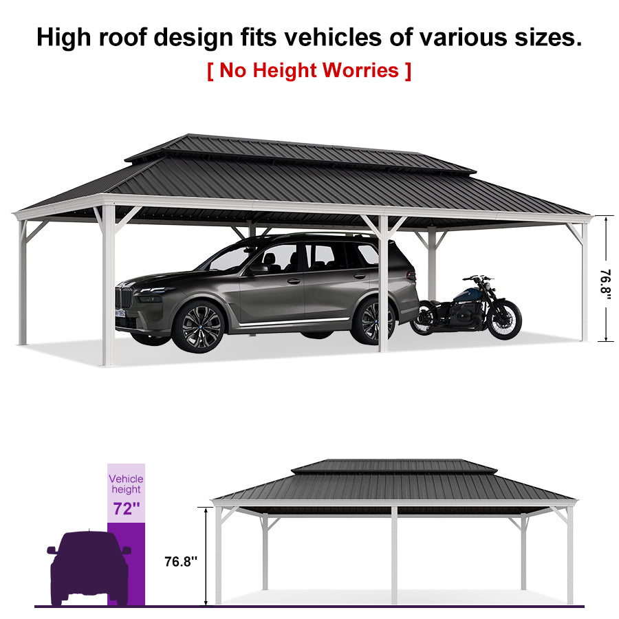 PURPLE LEAF White Metal Carport with Galvanized Steel Roof Aluminum Frame All-Weather Car Shelter