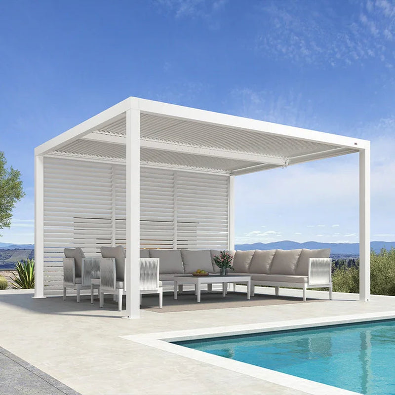 Hanso Home Louvered Pergola Modern White Pergola with Adjustable Roof for Deck Backyard Garden
