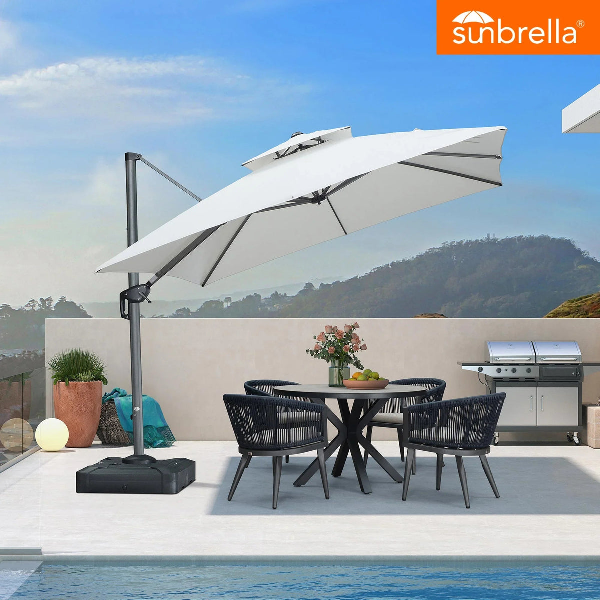 PURPLE LEAF SUNBRELLA Cantilever Umbrella Grey Aluminum Patio Umbrella