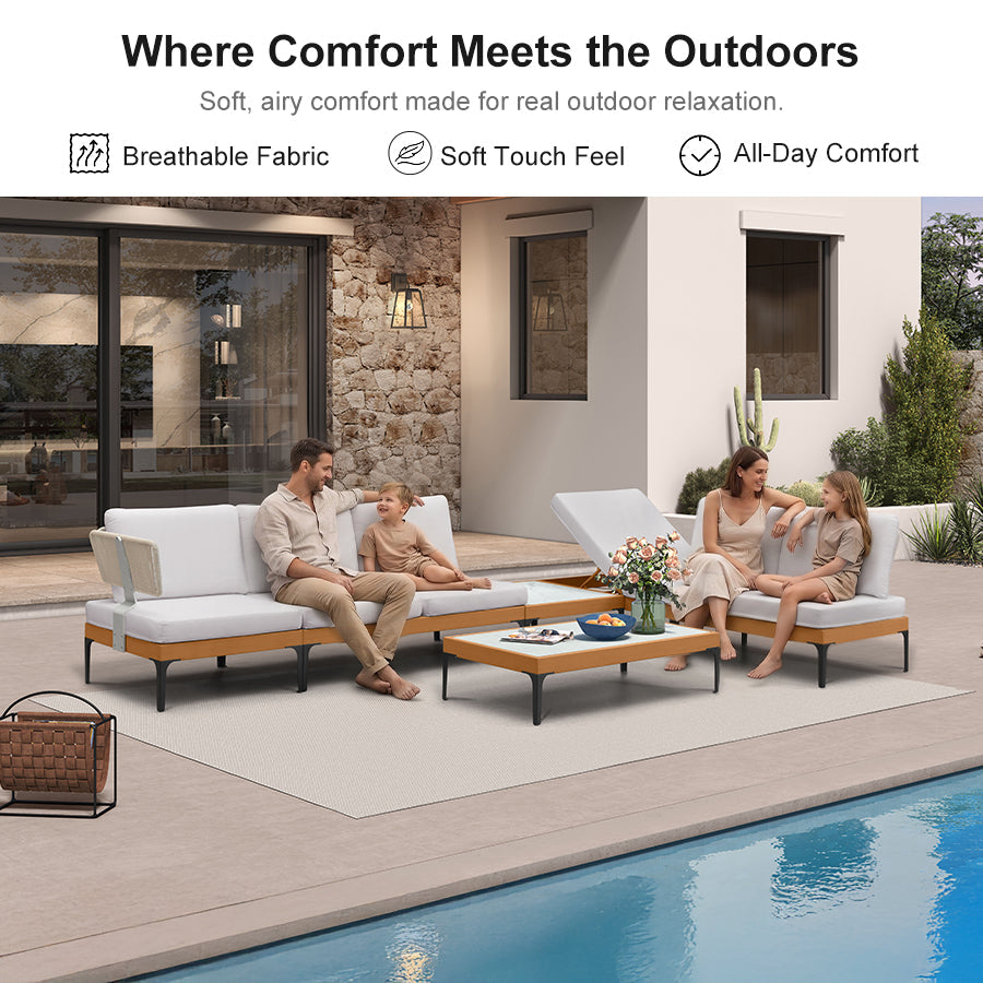 PURPLE LEAF Sicilia U-Shaped Modular Outdoor Sectional with Sunbrella White Cushions Flexible Layout for Commercial Lounge Areas