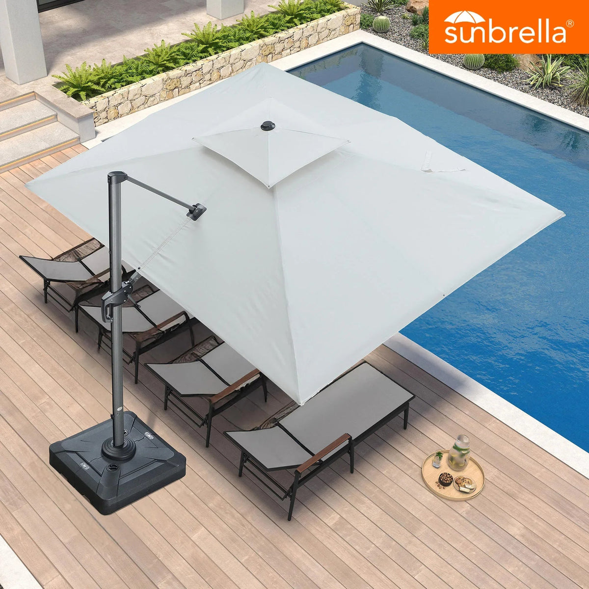 PURPLE LEAF SUNBRELLA Cantilever Umbrella Grey Aluminum Patio Umbrella