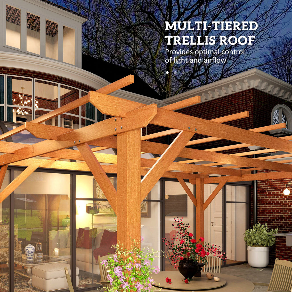 PerArbor 10' x 13' Wood Pergola for Climbing Plant Support and Patio Parties, Dark Brown