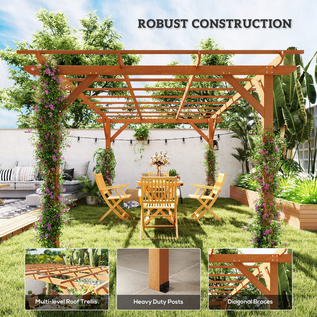 PerArbor 10' x 13' Wood Pergola for Climbing Plant Support and Patio Parties, Dark Brown