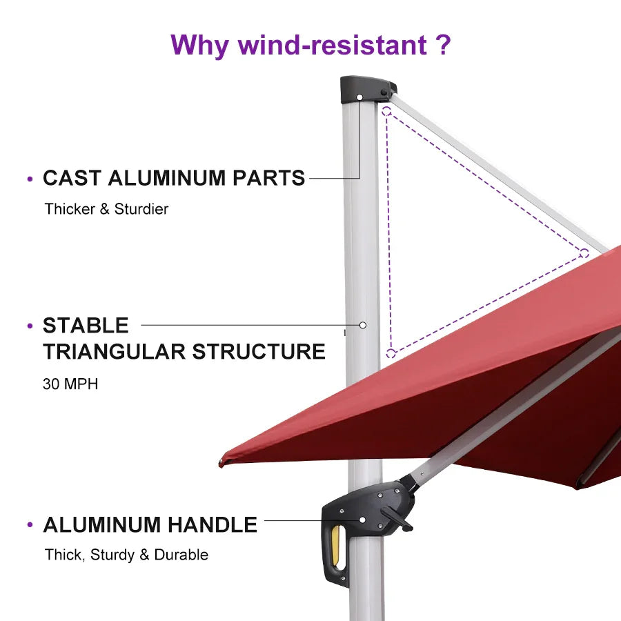 PURPLE LEAF Large Rectangular Porch Umbrella Outside Cantilever Patio Yard Umbrella