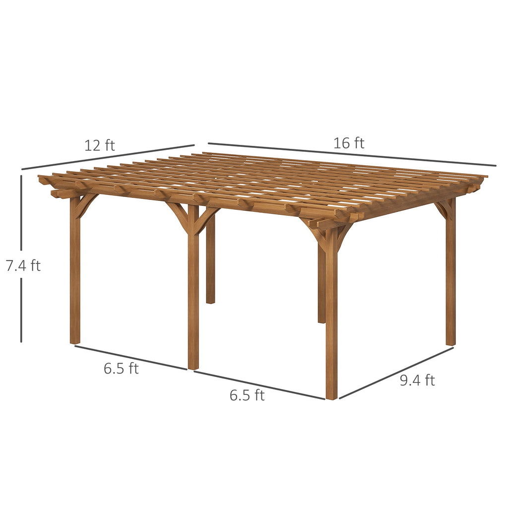 PerArbor 12' x 16' Wood Pergola for Climbing Plants at Garden, Backyard, Brown