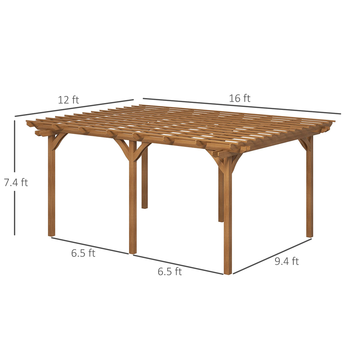 PerArbor 12' x 16' Wood Pergola for Climbing Plants at Garden, Backyard, Brown