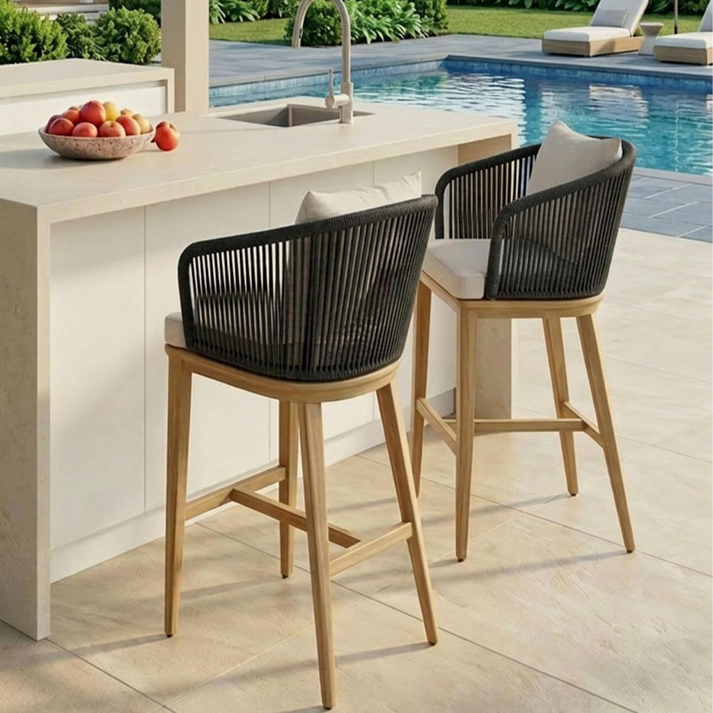 PURPLE LEAF Outdoor Bar Stools Patio Modern Aluminum Rattan High Back & Arms Bar Chairs with Removable Cushions and Pillows  for Outdoor or Indoor