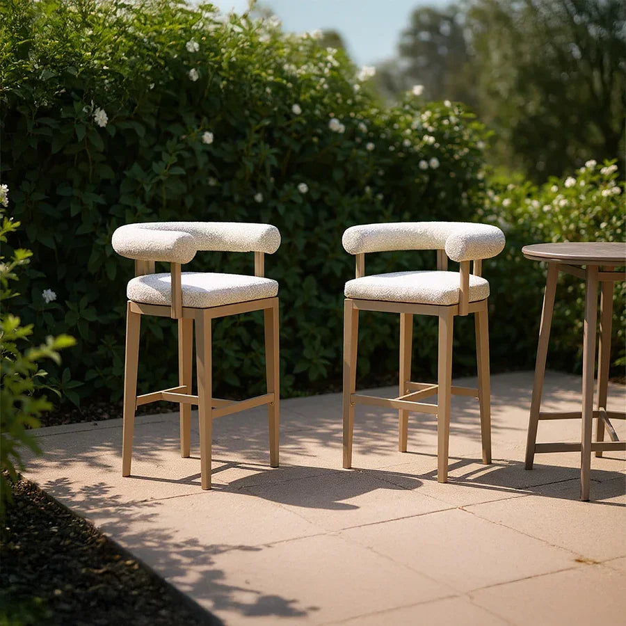 PURPLE LEAF Provence Outdoor Bar Stools Set of 2 Modern Olefin Upholstered Barstools with Back and Armrest Bar Chairs for Garden Kitchen Island