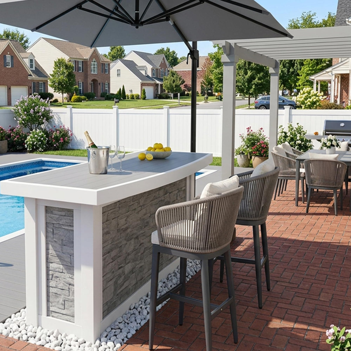 PURPLE LEAF Outdoor Bar Stools Patio Modern Aluminum Rattan High Back & Arms Bar Chairs with Removable Cushions and Pillows  for Outdoor or Indoor