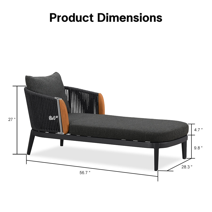 PURPLE LEAF Hailar Olefin Patio Chaise Lounge Chair , Upholstered Pool Aluminium Lounge Chairs for Outdoor with Teak Armres for Deck, Pool, Lawn, Garden, Courtyard, Porch