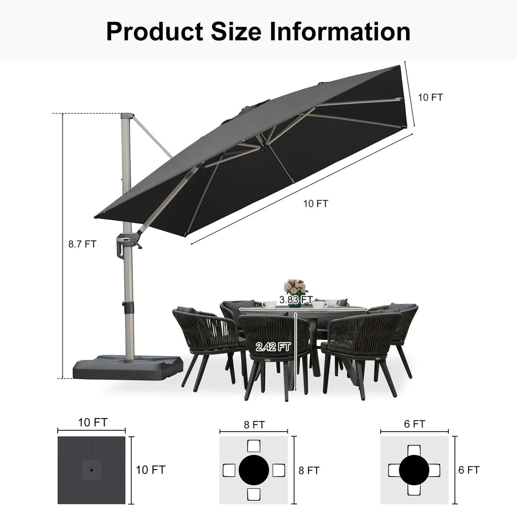 PURPLE LEAF Hailar Deluxe Aluminum Patio Umbrella with Base, Square and Rectangular Umbrella