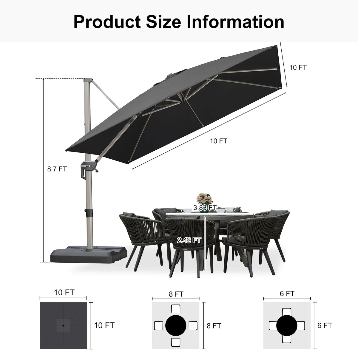 PURPLE LEAF Hailar Deluxe Aluminum Patio Umbrella with Base, Square and Rectangular Umbrella