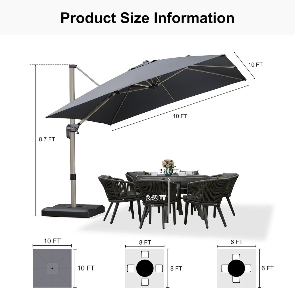 PURPLE LEAF Hailar Deluxe Aluminum Patio Umbrella with Base, Square and Rectangular Umbrella