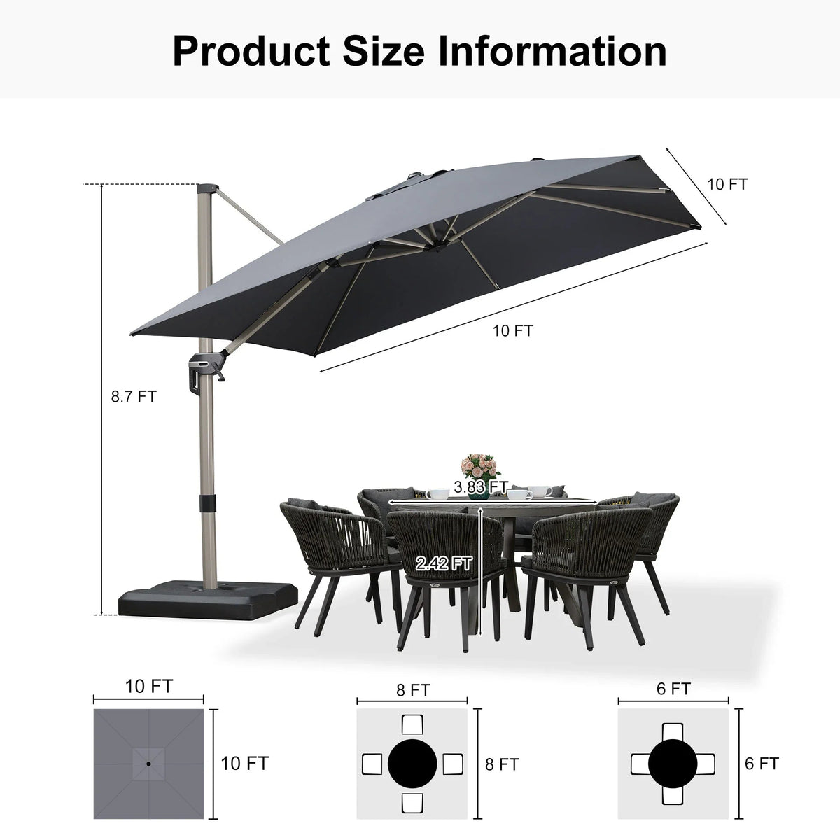 PURPLE LEAF Hailar Deluxe Aluminum Patio Umbrella with Base, Square and Rectangular Umbrella
