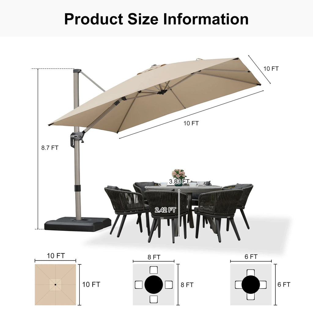 PURPLE LEAF Hailar Deluxe Aluminum Patio Umbrella with Base, Square and Rectangular Umbrella