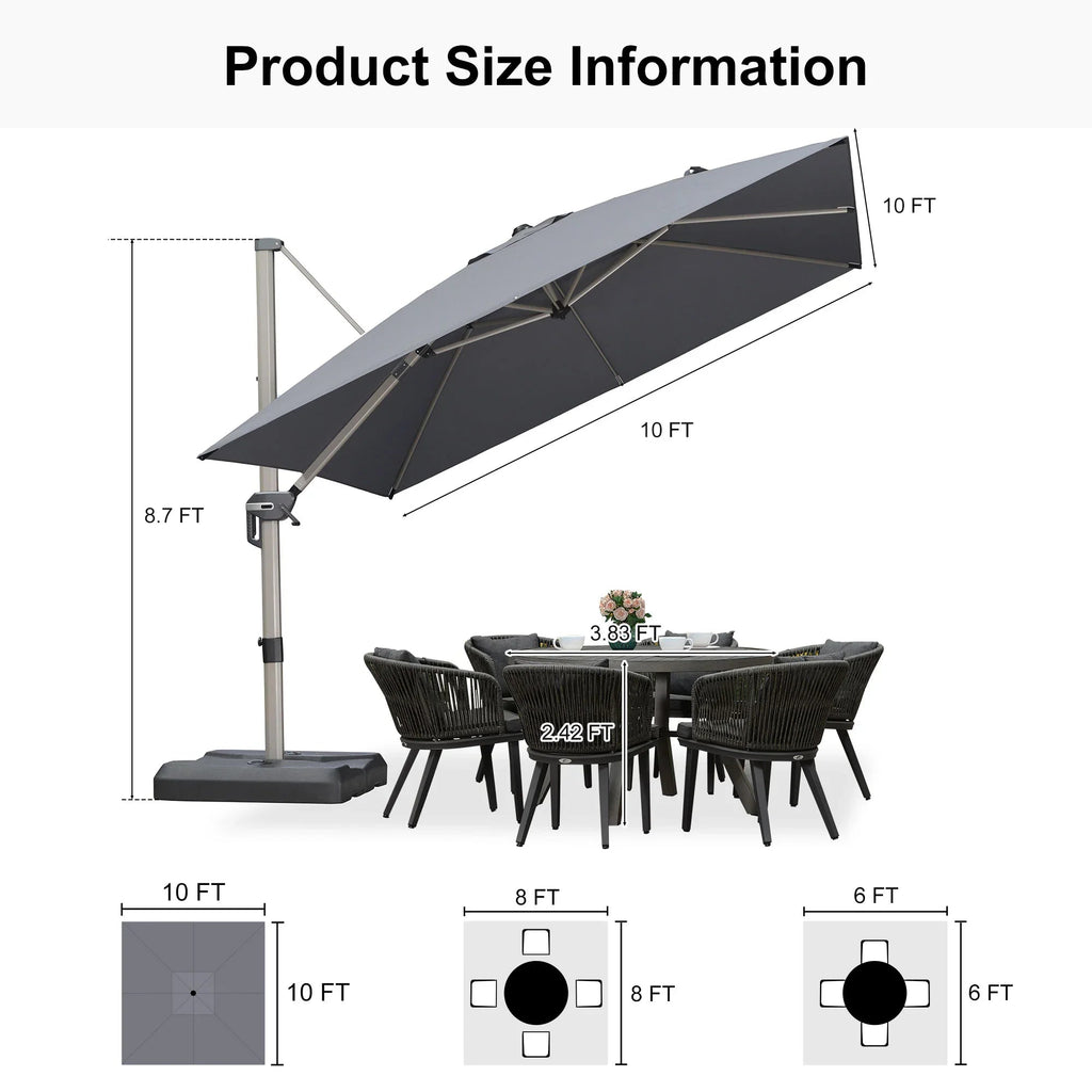 PURPLE LEAF Hailar Deluxe Aluminum Patio Umbrella with Base, Square and Rectangular Umbrella