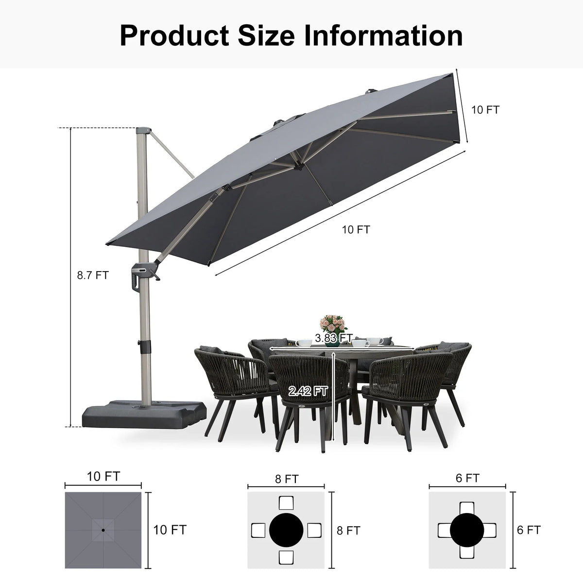 PURPLE LEAF Hailar Deluxe Aluminum Patio Umbrella with Base, Square and Rectangular Umbrella