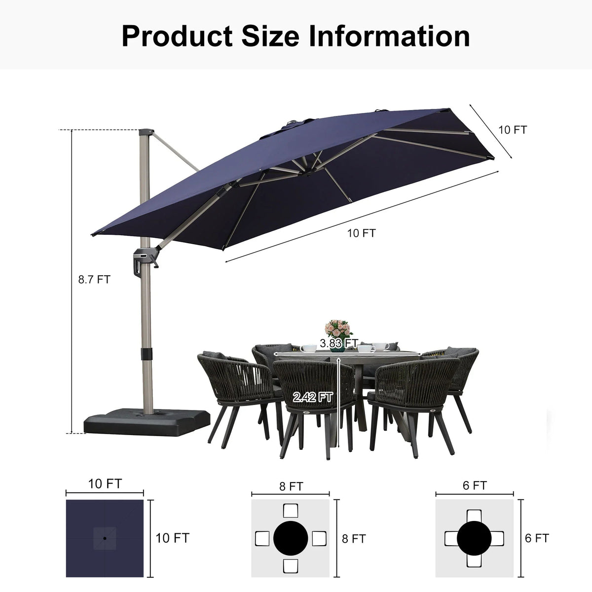 PURPLE LEAF Hailar Deluxe Aluminum Patio Umbrella with Base, Square and Rectangular Umbrella