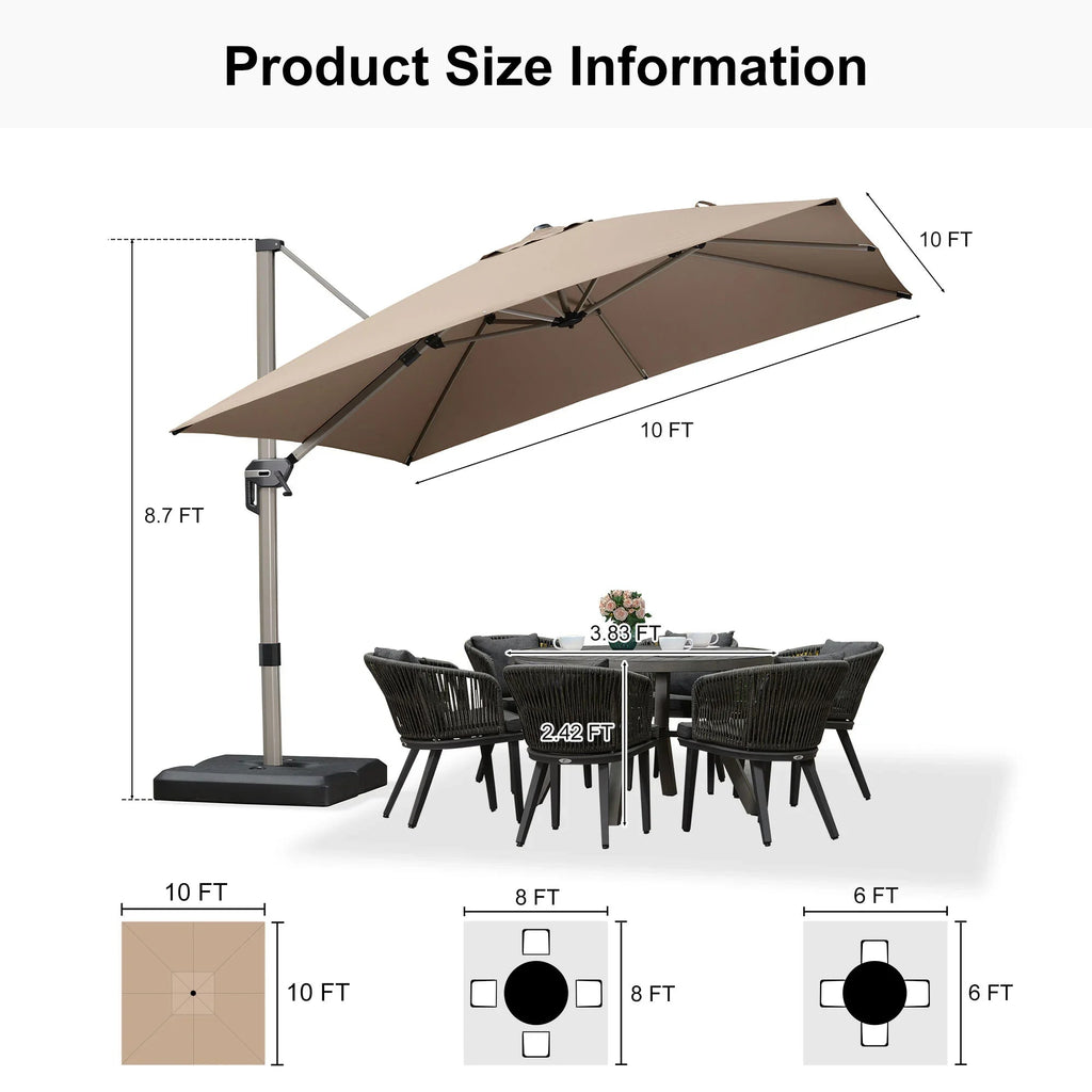 PURPLE LEAF Hailar Deluxe Aluminum Patio Umbrella with Base, Square and Rectangular Umbrella